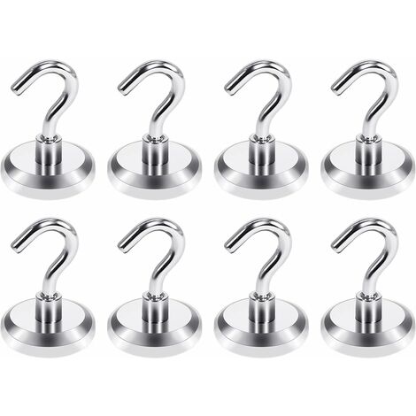 MINKUROW Magnethaken, Neodym-Magnethaken, leistungsstarker Magnethaken, superstarke Magnete mit Haken für Küche, Büro, Schließfächer, Kühlschrankmagnet, 4 Stück, silberfarben (E16 mm) (1/5)