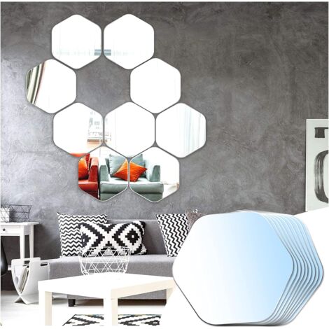 MINKUROW Wandspiegel, selbstklebend, sechseckig, dekorativer Spiegelaufkleber, Heimdekoration für Schlafzimmer, Wohnzimmer, Tür, 200 x 230 x 115 mm (Hexagon, 9 Pieces) (1/5)