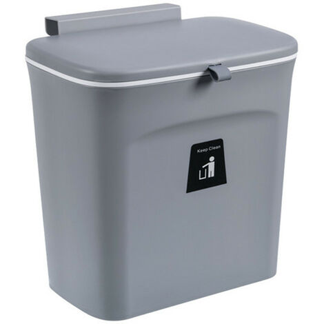 MINKUROW Küchen-Mülleimer zum Aufhängen, 7 l, an der Wand befestigter Küchenschrank zum Aufhängen, zusammenklappbarer Mülleimer mit Schaber für Schranktüren, Schlafzimmer, Büro, Badezimmer, Wohnheim, (1/5)