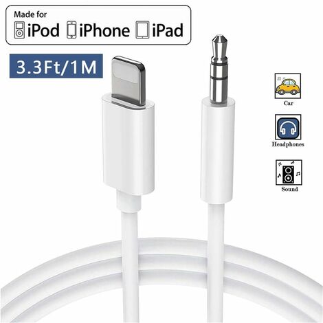 MINKUROW Auto-Aux-Kabel für Iphone 11 Audiokabel Aux-Kabel auf 3,5 mm High-End-Audiokabel für Iphone 11 Pro/11 Pro Max/Xs Max/Xs/Xr/X/7/7 Plus/8/8 Plus, Ipad, Autoradio , Lautsprecher, Kopfhörer Weiß (1/5)