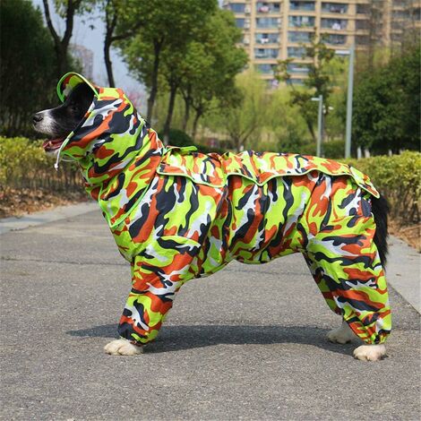 MINKUROW Wasserdichter Hundemantel Mit Abnehmbarer Kapuze, Mit Verstellbarem äußerem Kordelzug,Wasserdichte Hundejacke, Regenjacke mit Kapuze und Kragenloch, 24 (grüne Tarnung) (1/5)