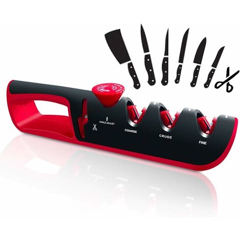 MINKUROW 4 In 1 Messerschärfer, Messerschärfer Messerschärfer und Schere Professioneller Küchenmesserschärfer, Einstellbarer Winkel Manuelles Messerschärfwerkzeug für Küchenmesser, Scheren (1/5)