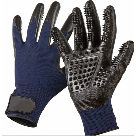 MINKUROW Tierpflege-Handschuhe – verbessertes Fünf-Finger-Design, Gummihandschuh, weiche Bürste zum Entwirren von Haaren von Katzen, Hunden und Pferden (Blau) (1/5)