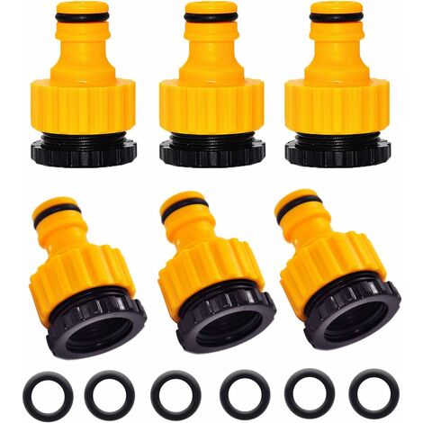 Minkurow 6 Stück 2 in 1 1/2 Zoll und 3/4 Zoll Wasserhahn-Nasenanschluss-Adapter passend zum Gartenschlauch-Schnellverbinder gelb (1/5)
