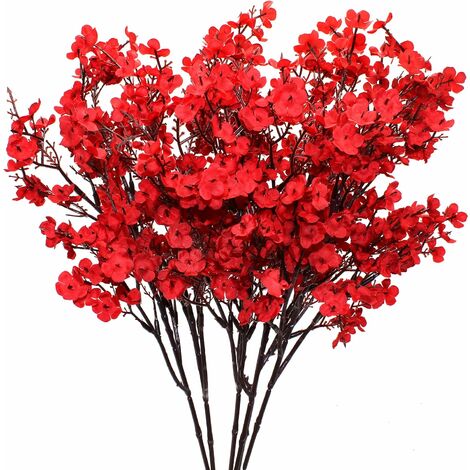 MINKUROW Set mit 6 realistischen Blumensträußen aus roter Schleierkraut-Seide für Heimdekoration, Hochzeitsfeier, Tafelaufsatz, Dekoration (1/5)