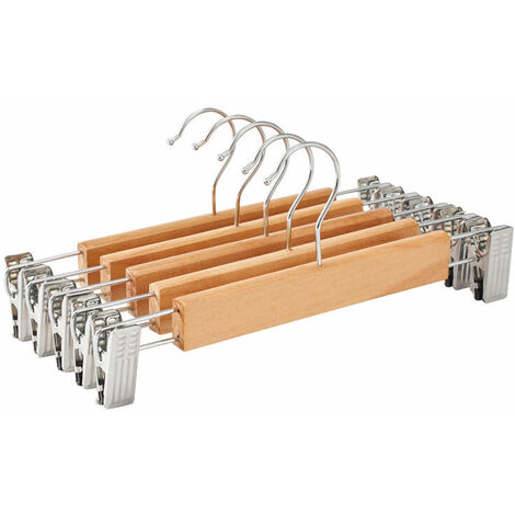 MINKUROW 10 Stück 32 cm Naturholzbügel, für Hosen, Röcke, Socken, Unterwäsche, rutschfester Kleiderbügel mit Clips (1/5)