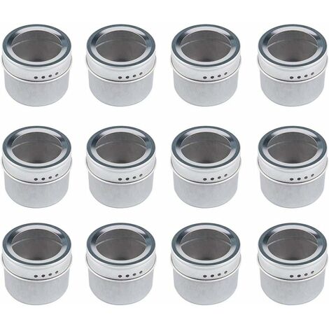 MINKUROW 12-teiliges Gewürzglas, rundes magnetisches Gewürzset, transparenter Deckel, schnelles Ausgießen, kühlschrankfreier Magnetstab (1/4)