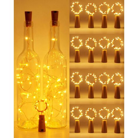 MINKUROW [16 Stück] Led Flasche Lichterkette, 2m 20 Led Flasche Lichterkette Wasserdicht Flexibler Kupferdraht Kappe Licht Lampen Dekoration für DIY Weihnachtsfeier Hochzeit Garten (Warmweiß) [Energie (1/5)