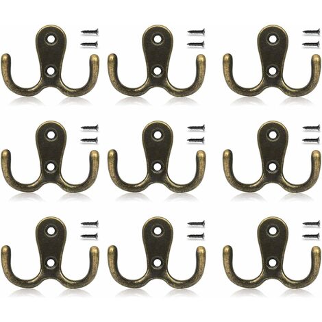 MINKUROW 10 Stück Vintage-Haken, Retro-Metallhaken, Doppelwandhaken, Haken aus Zinklegierung, Badezimmer-, Mantel-, Hut- und Küchenhaken, Schlafzimmer- und Dekorationshaken (1/5)