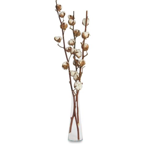 MINKUROW 3 echte Baumwollzweige – 50 cm – 7–9 Blumen pro Baumwollzweig – echte Pflanze, getrocknet, sehr langlebig – schöne Dekoration mit Stil (1/3)