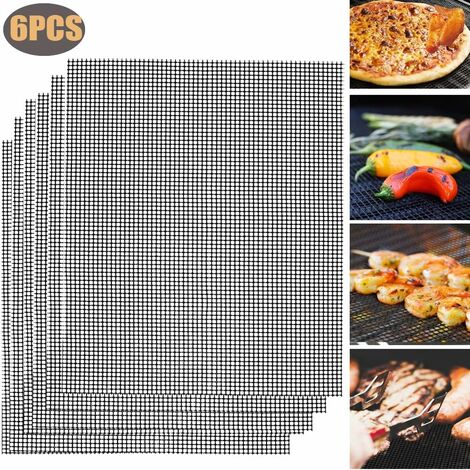 MINKUROW 6er Set Grillmatten, Grillmatten, Dauerbackmatten, Antihaftbeschichtung, geeignet zum Grillen im Freien, Kochen usw. (Schwarz, 42 x 36 cm) (1/5)