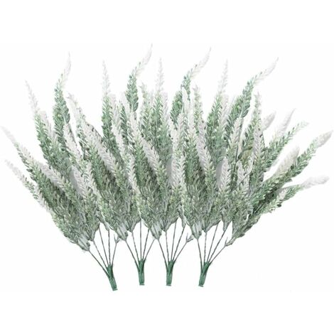 LangRay 4 Kunstblumensträuße beflockte Kunstblumen Lavendelpflanze Kunstblumen Topfdeko (weiß) (1/5)