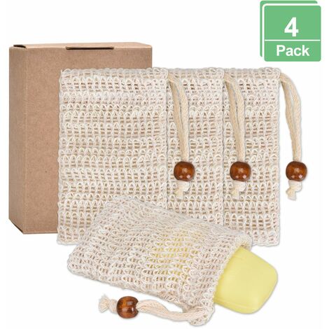 MINKUROW 4 x Seifenbeutel, 100% natürliche Sisal-Seifenbeutel, langlebige organische Seifenrückstände, kunststofffreies Seifennetz für Körperpeeling (1/5)