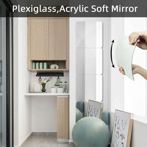 MINKUROW Spiegel aus selbstklebendem Acryl, 3er-Set rahmenlose, selbstklebende  quadratische Spiegel, weicher Acryl-Spiegel, Spiegel in
