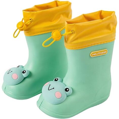 MINKUROW Regenstiefel Unisex-Kinder Gummistiefel für Mädchen und Jungen Wasserdichte rutschfeste Outdoor-Gummi-Regenschuhe, Grüner Frosch, Schuhlänge 18 cm (1/5)