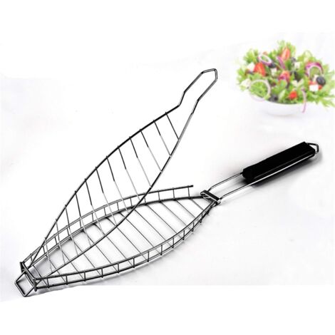 MINKUROW Grillkorb, Edelstahl-Grillrost mit Holzgriff für Wurst, Gemüse, Fleisch, Fisch, ideal für Grillen im Freien und Campingreisen (36 x 14 cm) (1/5)