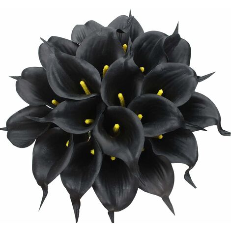 MINKUROW 24 Stück künstliche Calla-Lilien aus Latex, realistischer Einzelstiel Calla-Lilien-Blumenstrauß für Zuhause, Party, Büro, Hochzeitsdekoration, Blumenarrangements (schwarz) (1/5)