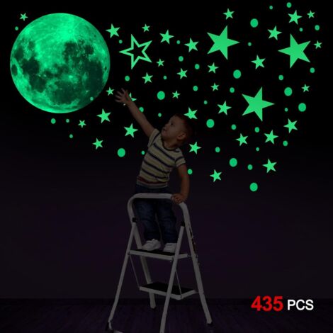 MINKUROW Wandaufkleber, leuchtende Aufkleber, 435 Stück, leuchtende Sterne, Punkte und Mond, Wandaufkleber, DIY-Wandaufkleber für Schlafzimmer, Jungen, Mädchen, Kinderzimmer