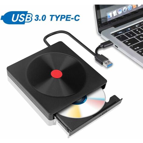 MINKUROW Externes DVD-Laufwerk, tragbarer USB 3.0- und Typ-C-Brenner, CD/Vcd/DVD/Cd-Rom-Kartenleser, USB-DVD-Player für Desktop, Windows, Mac, iOS