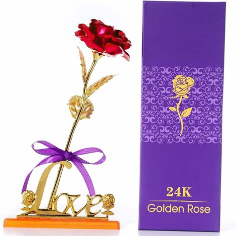 MINKUROW Goldfolien-Rosenblume, 24 Karat künstliche Rosenblätter mit Ständer und Geschenkbox, für Valentinstag, Muttertag, Geburtstag, Jubiläum, Hochzeit, Weihnachten, Thanksgiving, Dekoration für den (1/5)