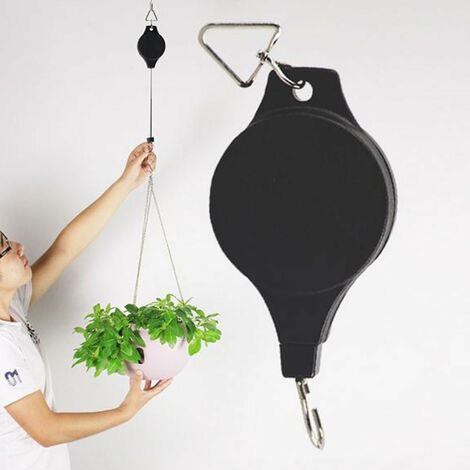 MINKUROW 2 x einziehbare Haken für Blumenampeln mit Zug, Gartenkörbe, Töpfe, automatische Teleskophaken für drinnen und draußen, freie Größe, schwarz (1/5)