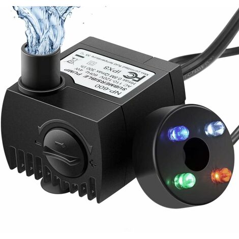 MINKUROW Aquariumpumpe mit 4 bunten LED-Leuchten, 300 l/h Wasserpumpe widersteht Trockenbrand (48 Stunden), Teichpumpe für Aquarium, Teich, Springbrunnen, Garten, kein Lärm (1/5)