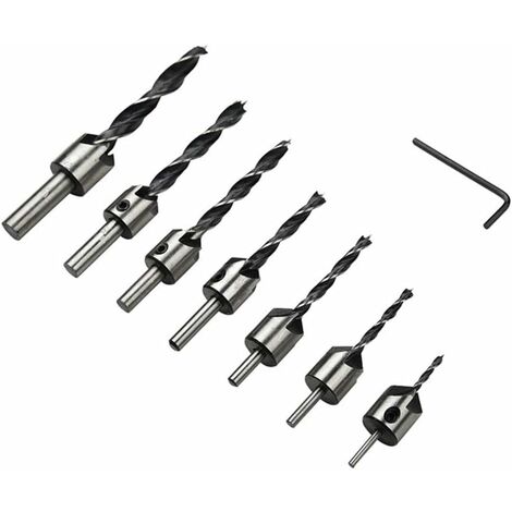 MINKUROW Senker Kombibohrer Reibahle Senker Bohrer Werkzeug Flöte Senker Bohrer Set Elektrowerkzeuge mit Schraubenschlüssel Verwendung Aluminium und andere Metalle Kunststoff oder Holz (7 Stück) (1/4)