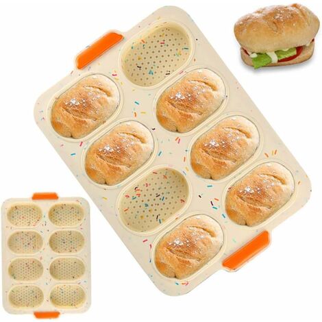 MINKUROW Mini-Baguette-Backblech aus Silikon mit Antihaftbeschichtung – Französische Laibpfanne mit 8 Rosten, perforierte Antihaftpfanne, knuspriges Brotblech, 34 x 24 cm (1/5)