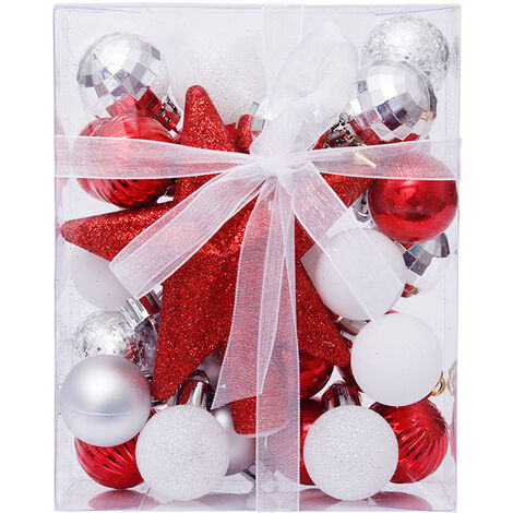 MINKUROW Christbaumkugeln, 30 Stück Christbaumkugeln, Christbaumkugeln-Set, Christbaumkugeln aus Kunststoff, zum Dekorieren von Weihnachtsbaum, Glitzer-Weihnachtsbaumkugeln, 3 cm, rot und weiß (1/4)