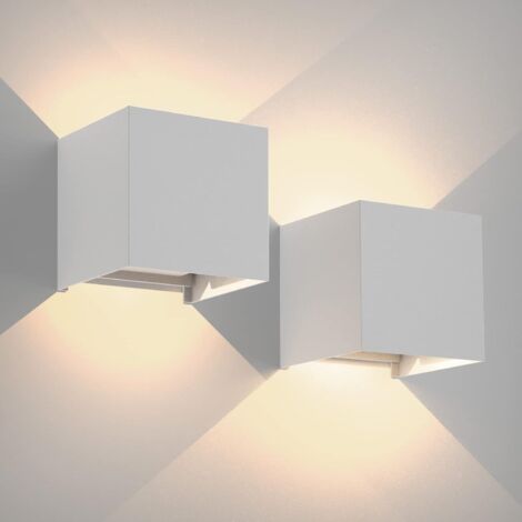 MINKUROW Set mit 2 Innen-/Außenwandleuchten, Bcc 12 W LED-Außenwandleuchten 3000 K Warmweiß, IP65 Wasserdichte Wandleuchten mit einstellbarem Abstrahlwinkel für Schlafzimmer Flur Wohnzimmer - Weiß (1/5)