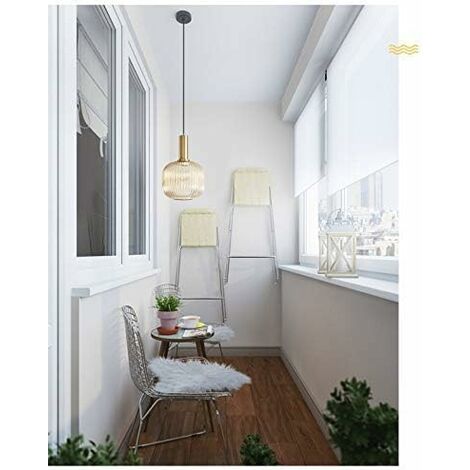 MINKUROW Kronleuchter für den Innenbereich Industrielle Pendelleuchten Moderne E27-Fassung Lampenschirm Decke Gestreiftes Glas Pendelleuchte (Grau, M 20cm) (1/5)