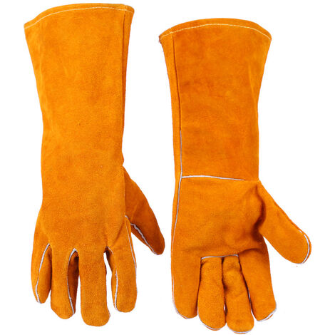 MINKUROW Schweißhandschuhe Hitzebeständige Handschuhe Feuerfeste Handschuhe für Holzbrenner Kuhspaltleder Schweißhandschuhe Rigger Handschuhe BBQ Holzofenhandschuhe (16 Zoll)