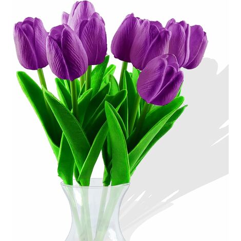 MINKUROW 10 Stück künstliche Tulpenblumen, künstliche Blumen, echter Hauch von Tulpen, Seide, gefälschter Blumenstrauß, Brautstrauß für Hausgarten, Partydekoration (lila) (1/5)