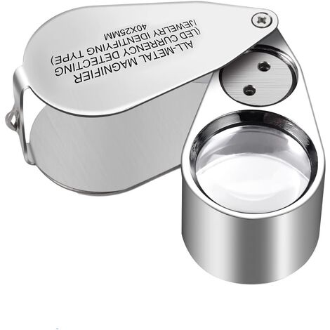 MINKUROW Juwelierlupe 40x Faltlupe aus Metall mit UV-LED-Licht Lupe für Diamanten Juweliere Münzen (Währungserkennung/Schmuckidentifikation) (1/5)