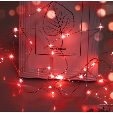 MINKUROW Led Lichterketten, 2M 20 Led Draht Micro Lichterkette Weihnachtsdekoration Lichterkette Knopf Batteriebetrieben Cr2032 Für Party,Garten,Weihnachten,Halloween Dekoration,Hochzeit (Weiß Rot) 20 (1/5)