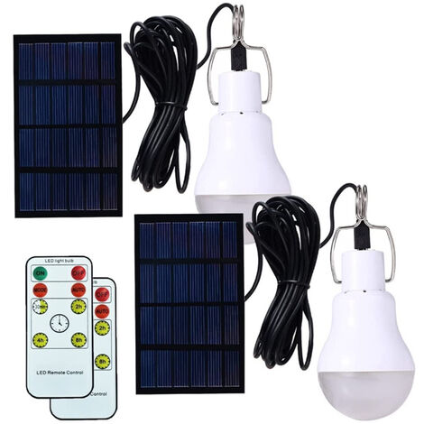 MINKUROW 2 Tragbare Solar Campingleuchte, LED Solar Glühbirne Solar Notlampe Licht Gartenlaterne Solarbeleuchtung mit Haken Glühbirne Panel für Camping, Angeln, Wandern, Indoor mit Fernbedienung (1/5)