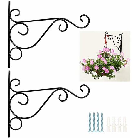 MINKUROW 2 Stück Wandbehang Pflanzenhaken Halter Haken Blumentopf Wandbehang für Dekoration Garten Balkon Tor Laterne Schwarz (1/4)