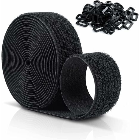 MINKUROW 10 MX 25 mm wiederverwendbare Kratzbänder mit Klettverschluss, verstellbare Kabelbinder mit 50 Kunststoffschnallen, frei zu schneidende Kabelbinder aus schwarzem Nylon mit Klettverschluss (1/5)