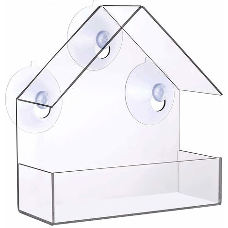 MINKUROW Transparenter Vogelfutterspender, Acryl-Vogelhaus-Vogelfutterspender mit Saugnäpfen, Samenspender, 15 x 15 x 7 cm (1/5)