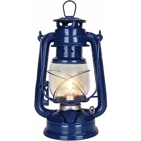 MINKUROW Hurricane Laterne Kerosinlaterne, 25 cm Vintage Led Öllampe Tragbare Outdoor Camping Paraffinlichter Hurricane Tischlampen,Blau (1/5)
