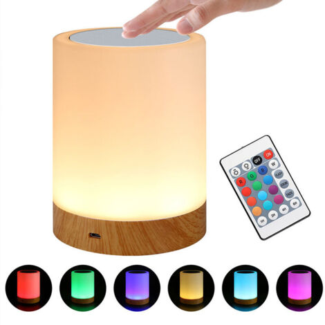 MINKUROW Dimmbare Touch-Nachttischlampe mit Fernbedienung, kabellose batteriebetriebene LED-Lampe mit 7 Farbwechseln und 3 Lichtintensitäten, wiederaufladbares Kinder-LED-Nachtlicht mit Timer-Funktion (1/5)
