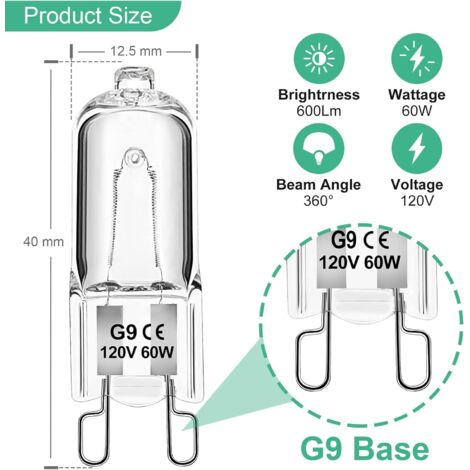 MINKUROW G9 Halogenbirnen 2 Pin G9 Birne JCD Typ 60 W 120 V T4 Bi-Pin Xenon Kleine Glühbirne Für Mikrowelle Dunstabzugshaube Badezimmer Glühbirnen Kronleuchter Dimmbar (1/5)