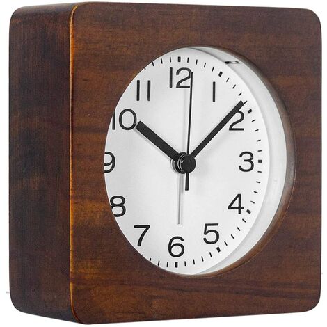 MINKUROW Quadratischer Wecker aus Holz, arabische Ziffern, kein Ticken, leise, Hintergrundbeleuchtung, batteriebetrieben (Holzfarbe) (1/5)