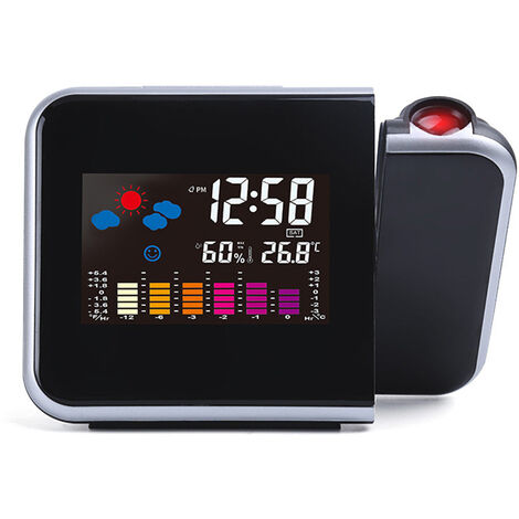 MINKUROW Digitaler Projektionswecker mit Temperatur-Hygrometer, Uhrzeit, Datum, LCD-Display, Schwarz (1/5)