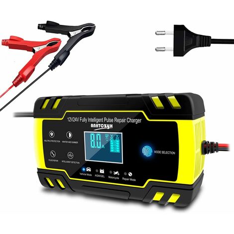 MINKUROW 12V/24V 8A Autoladegerät und Erhaltungsladegerät, Batterieladung für Auto, Motorrad, LKW, Agm-Batterie, mit LCD-Display, Gelb (1/5)