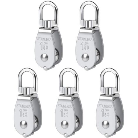 MINKUROW 5 Stück schwenkbare Einzelrolle M15 Hochleistungs-Edelstahl-Einzelrolle Einzelblock glatte Rolle Laderolle 35 kg zum Heben von Seilen Kabel Wäscheleine (1/5)