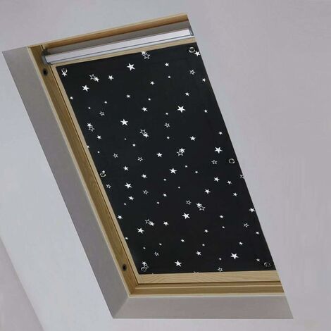 MINKUROW Dachfensterrollo schwarz + Sterne 116 x 120 cm Thermo-Verdunkelungsrollo für Dachfenster ohne Bohren Hitzeschutz mit Saugnäpfen (1/5)