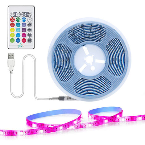 MINKUROW 5M LED-Streifenlicht, mehrfarbiges musikalisches RGB-LED-Streifenlicht mit Fernbedienung, selbstklebender LED-Streifen, 16 Farben und 4 Modi, Dekoration für Schlafzimmer, Heimfernseher (1/5)