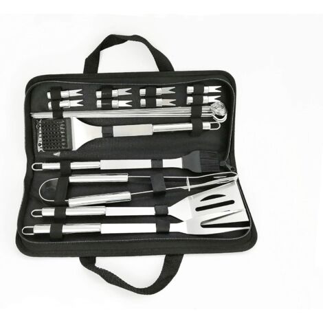 MINKUROW 20-teiliges Grillwerkzeug-Set aus Edelstahl: Zange, Fleischgabel, Streichpinsel, Spatel, Messer + Transporttasche Für Picknick, Camping, Barbecue (1/3)