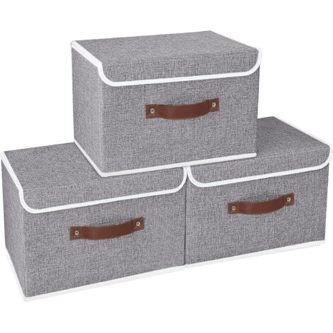 MINKUROW 3er-Set Aufbewahrungsbox, faltbar, mit Deckel, für Handtücher, Bücher, Spielzeug, Kleidung und so weiter, 38x25x25cm, Grau (1/3)